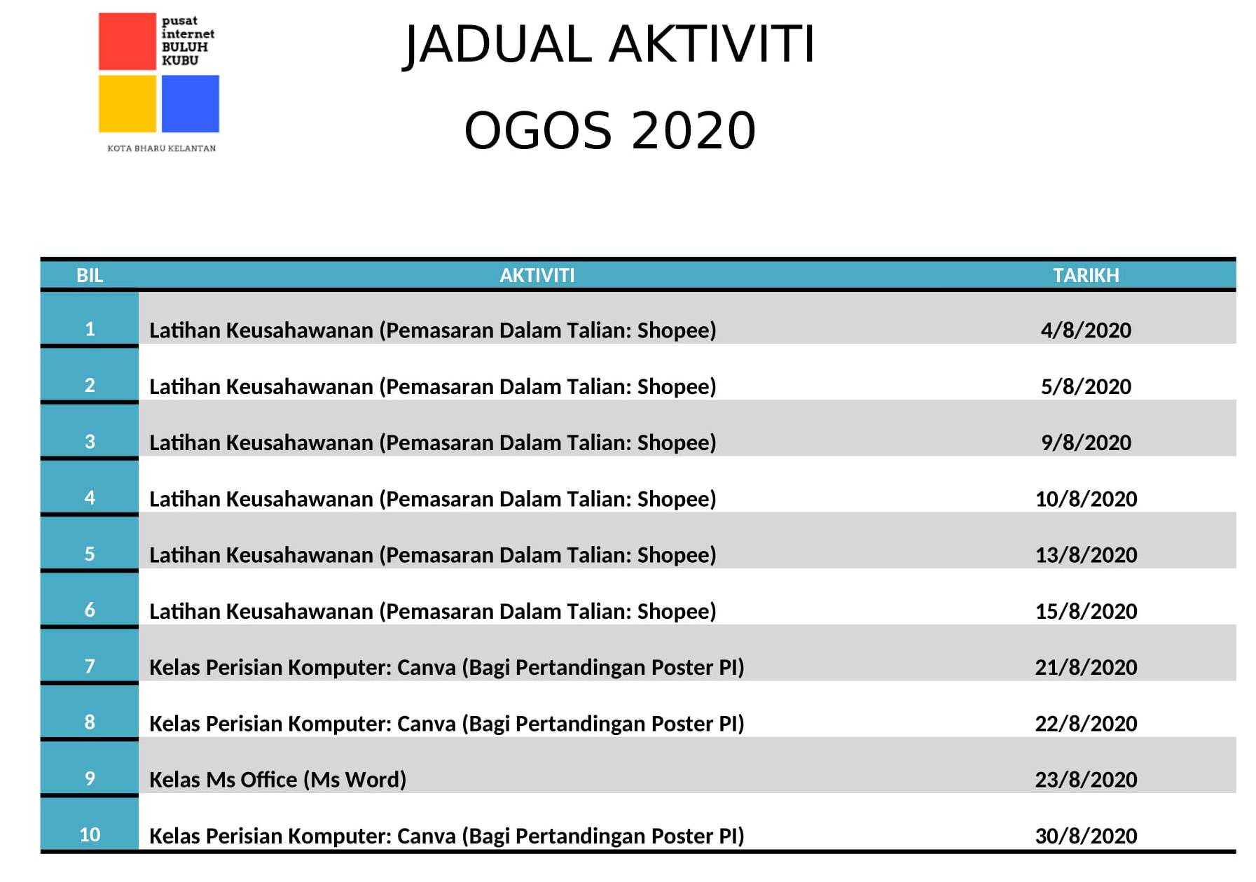 JADUAL AKTIVITI OGOS 2020 1